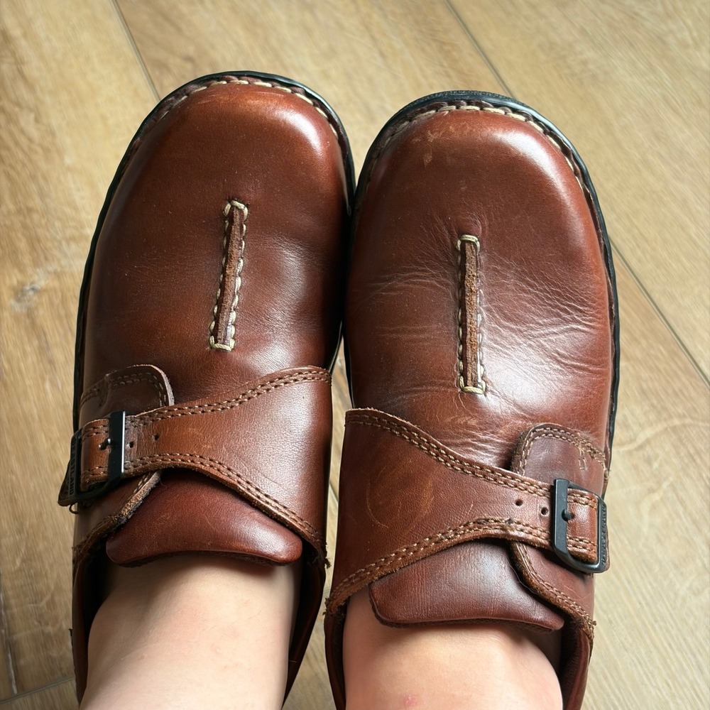 Eastland Sz 8.5 Brown Leather Monk Strap Loafers Y2K Center Seam Lug Sole Shoes - Picture 6 of 7